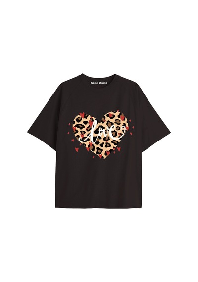 Kalic Studio Y2k Vintage Leopar Baskılı Siyah T-shirt Kod 166 Siyah-166