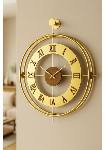 Metaquartz Aksesuar 5 Li Romera Classic Exclusive Elegante Set, Modern Dekoratif Metal 3'lü Duvar Saati 3lügold