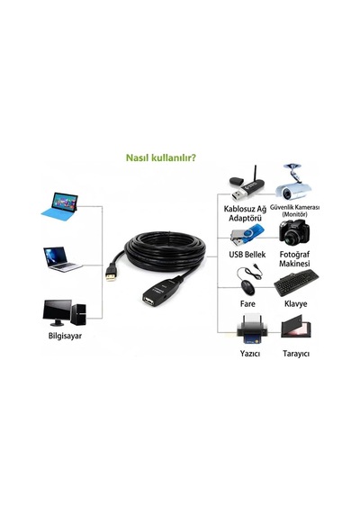 10 Metre Usb 2.0 Sinyal Güçlendirici Çipli Profesyonel Uzatma Kablosu