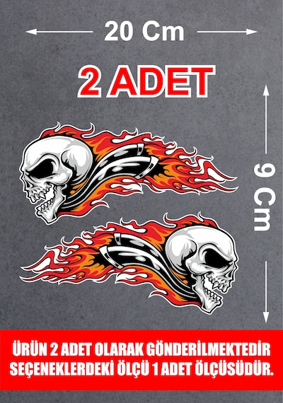 Alevli Kurukafa Sticker - Araba Oto Motosiklet Karavan Cam Sticker - 00027 20x9 Cm