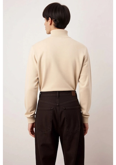 Benerly Erkek Dik Yaka Standart Kol Regular Kalıp Sweatshirt Fonksiyonel Ekru