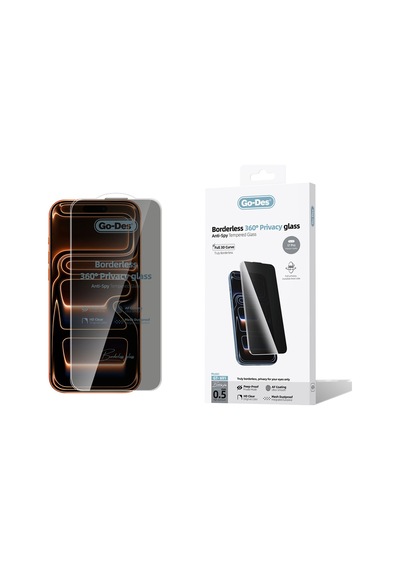 İphone 17 Pro Uyumlu Go Des Borderless Privacy Hayalet Temperli Cam Ekran Koruyucu Siyah
