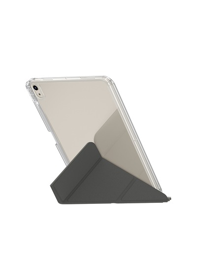 Apple Uyumlu iPad Air 11 2025 M3 Kılıf Skinarma Kalemlikli Arkası Şeffaf Standlı Magnetik Zeta Kılıf Gri Kapaklı Kılıf