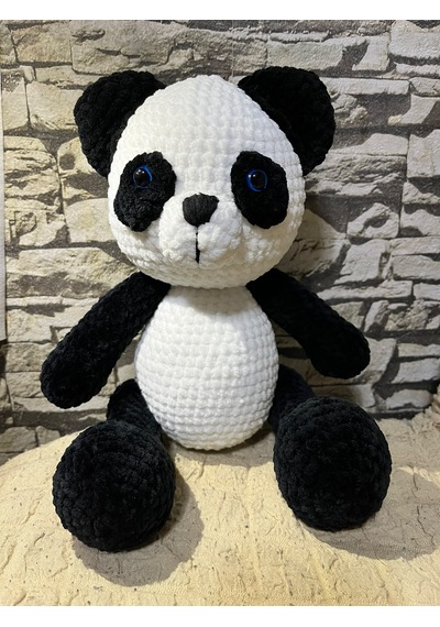 Amigurami Peluş Panda Beyaz - Siyah - Gri
