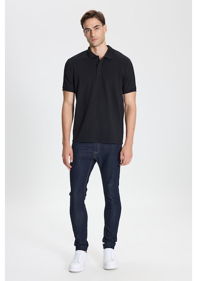 Ac&Co / Altınyıldız Classics Erkek Sıyah-sıyah Pamuklu Slim Fit Dar Kesim Polo Yaka Tişört