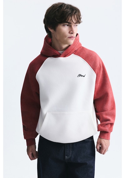 Vamos Renk Bloklu Kapüşonlu Sweatshirt Kırmızı