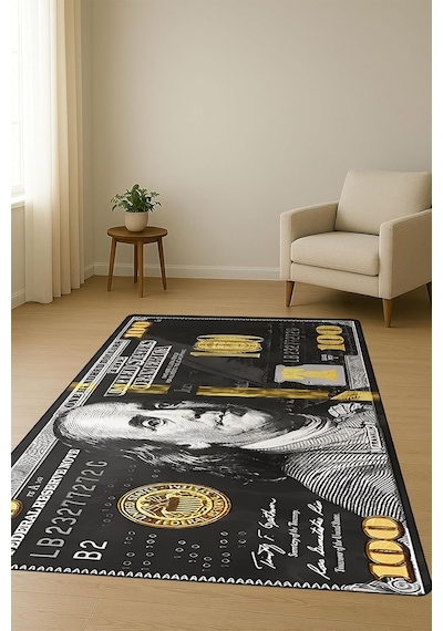 Modern Dolar Desen Dijital Baskı Kaymaz Taban Halı H0166 Standart