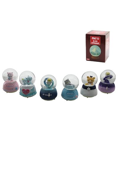 Orta Boy - 8cm Pilli - Işıklı Müzikli Kar Küresi Cam Hayvan Figürlü - Desen Mix Renkli Herhangi Bir Tanes .