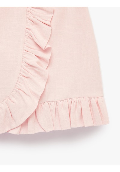 Koton Keten Görünümlü Slim Fit Fırfır Detaylı Kruvaze Mini Etek Pembe 6sak70271pw Gül
