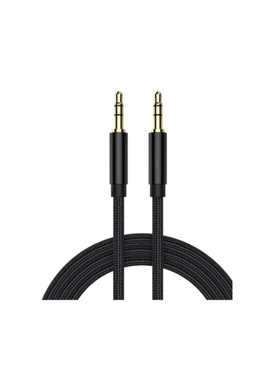 Aux İp Örgülü Ses Kablosu Siyah Renk 1 Metre 3,5 Mm Jack - Aux To