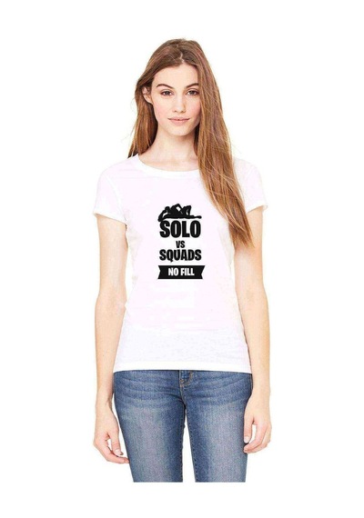 Fortnıte Solo Vs Squads No Fill Baskılı Beyaz Kadın Tshirt
