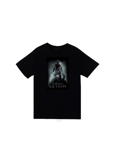 Stoned&Fame Skyrim Oyun Baskılı Unisex %100 Pamuk Siyah T-shirt SIYAH