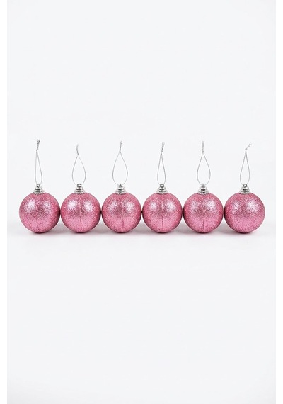 Pembe Simli Strafor Yılbaşı Ağacı Topu 6 Cm 6'lı Set