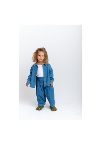 Oliven The Kid Oliventhekid Pileli Beli Lastikli Kız Çocuk Kot Pantolon Mavi Mavi