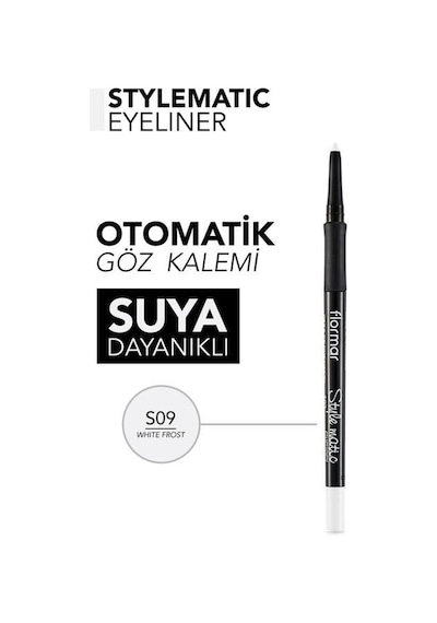 Flormar Stylematic Mat Bitişli & Suya Dayanıklı Asansörlü Göz Kalemi S09 Beyaz