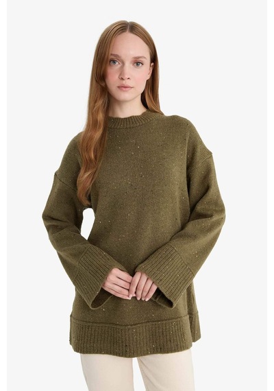 Defacto Loose Fit Bisiklet Yaka Triko Tunik F3242ax25wnkh202 Haki