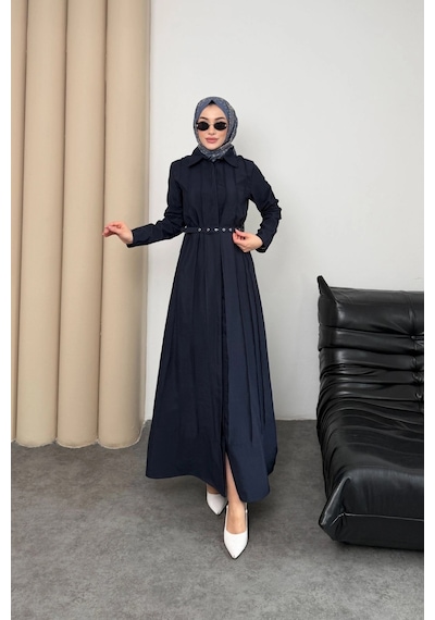 Mihran Butik Quenn Model Coupra Model Kumaş Kemer Detaylı Elbise Lacivert
