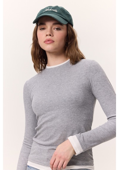 Manuka Uzun Kollu Garnili Body Gri Melanj Gri Melanj