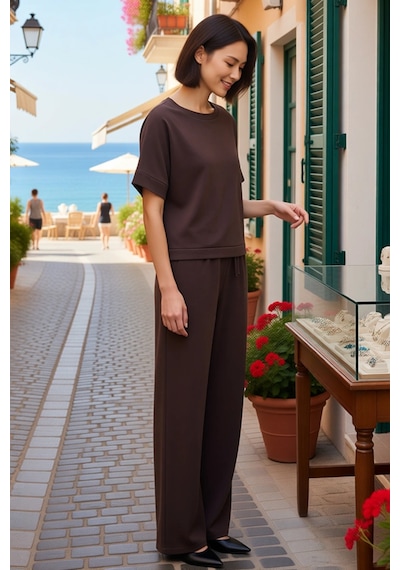 Benerly Kadın Soft Touch Örme Takım Kısa Kollu Bisiklet Yaka Geniş Paça U Vizon Benerly Kadın Soft Touch Örme Takım Kısa Kollu Bisiklet Yaka Geniş Paça U Vizon