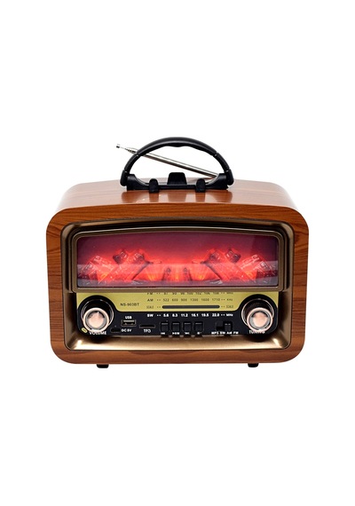 Nostajik Alev Efektli Ahşap Şarjlı 3 Dalga Radyo Telefon Tutucu,bluetooth,tf Kart