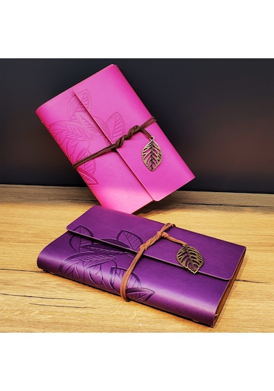 Deri Yaprak Desenli Çizgisiz Defter - 9026771857088rx8