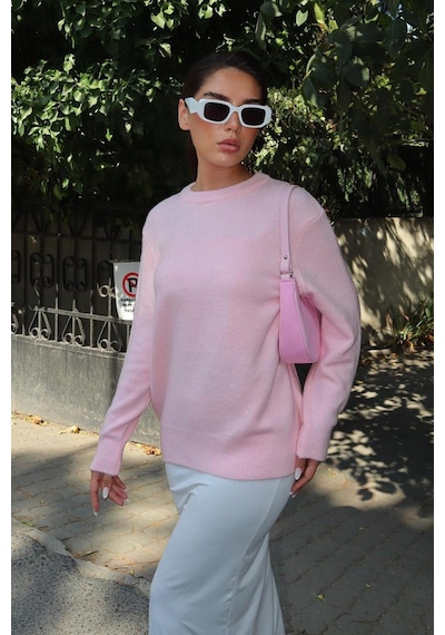 Madmext Pembe Bisiklet Yaka Kadın Triko Kazak Mg2494 Pembe