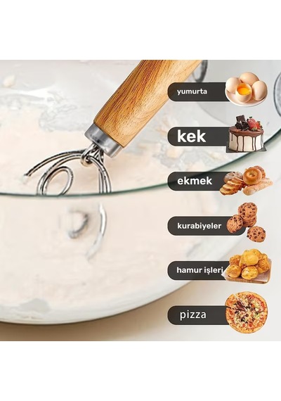 Ahşap Görünümlü Saplı El Mikseri Ve Hamur Karıştırıcı Bej