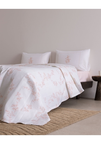 Madame Coco Maria Çift Kişilik %100 Pamuk Karde Baskılı Pike Takımı - Pembe 8684427310663 Çok Renkli