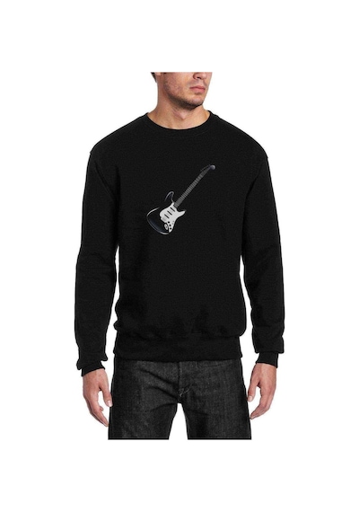 Gitar Baskılı Siyah Erkek Örme Sweatshirt