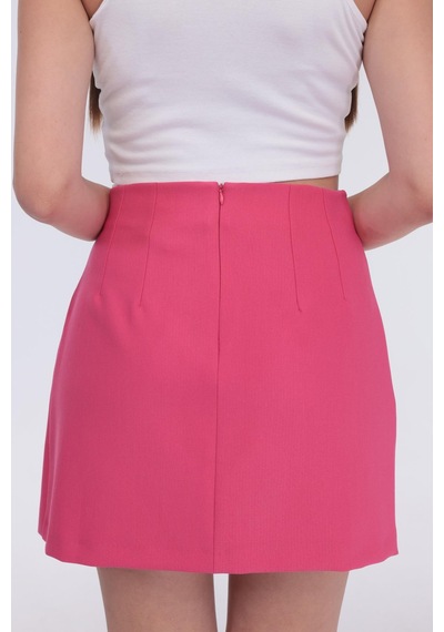 Selectmoda Kadın Gizli Fermuarlı Çok Renkli Mini Etek Pembe