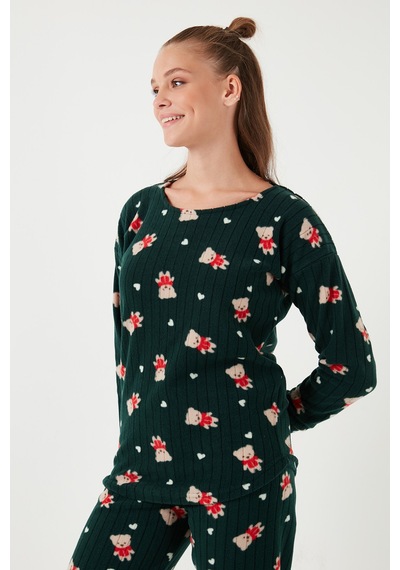 Lela Standart Fit Bisiklet Yaka Bayan Pijama Takımı 6093735 Yeşil