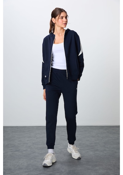 Tommy Life İndigo Kompakt Pamuklu Kalın Pürüzsüz Dokulu Kapüşonlu Oversize Fit Kadın Eşofman Takım - 95343 Indıgo