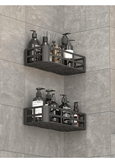 2 Adet Düzenleyici Yapışkanlı Banyo Organizer Duş Rafı Mıt1146 Diğer