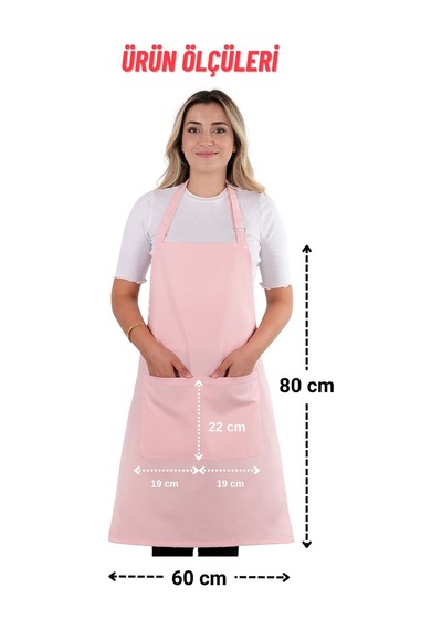 Simple 3lü Set Ayar Askılı Cepli Mutfak Önlüğü Seti 2 Eldiven Şef Garson Kafe Aşçı Barista Pembe