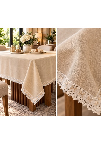 Linen Keten Masa Örtüsü Bej - 160 220-7821