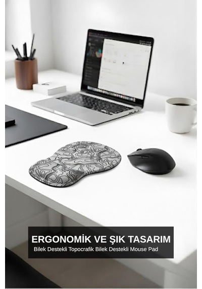 Topowave Bilek Destekli Mouse Pad Ergonomik Kaymaz Taban Mouse Pad Bilek Koruyucu Dijital Mouse Pad Beyaz
