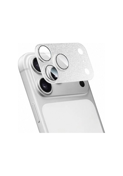 Apple Uyumlu iPhone 17 Pro Max - Komple Simli Lens Koruma Full Kamera Koruması Tek Parça Beyaz
