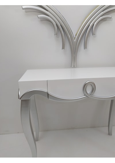 Dresuar CNC KABARTMA Model Kayın Aslan  Ayak MDF tabla ve ayna Parlak Beyaz Gümüş GRİ El Yapım Beyaz