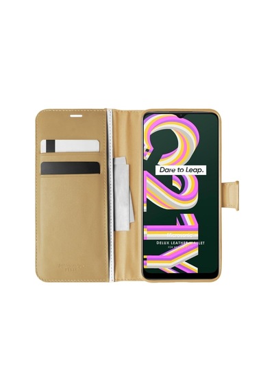 Oppo Realme C21y Kılıf Delux Leather Wallet Gold Mavi