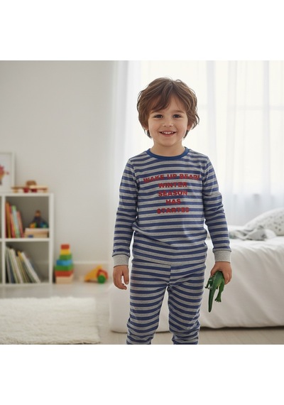 Bonbon Çocuk Baskılı Çizgili Mavi Renk 2'li Takım Cb1065