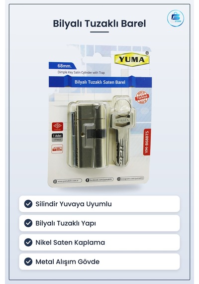 Bilyalı Tuzaklı Silindir Barel Kilit Nikel Saten Kapı Kilidi Güve