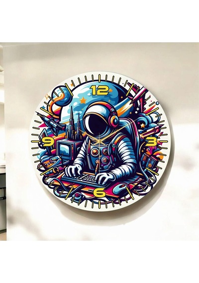 AA Shop Renkli Baskı Gamer Oyuncu Desenli Sayılı Hediyelik Ahşap Sessiz Duvar Saati 50cm ÇOk Renkli