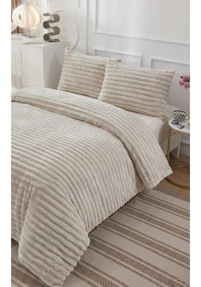 Soft Çizgi Çift Kişilik Yatak Örtüsü 260x240 Krem