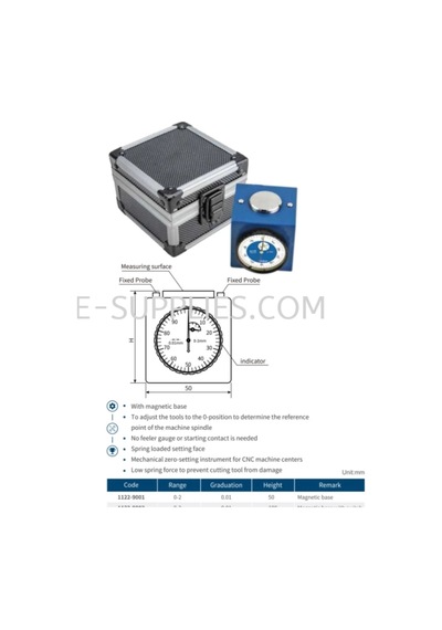 Dasqua 1122-9001 Mekanik Z Sıfırlama Saati Cnc Takım Sıfırlama 50mm 0,01