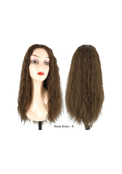 Afro Su Dalgası Peruk Fiber Sentetik Koyu Kumral No-8