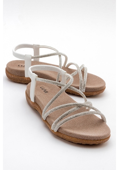 Luvishoes Ever Beyaz Taşlı Kadın Sandalet Beyaz