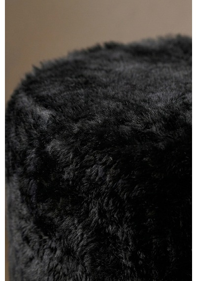 Peluş Puf Ø33x44 Cm Silindir Tabure Makyaj Masası Pufu Kürk Görünümlü Siyah
