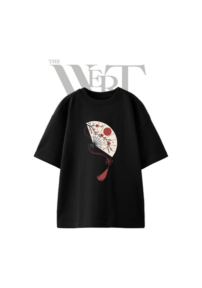 Thewert Japon Yelpaze Tasarım Baskılı Ünisex Siyah Oversize T-shirt