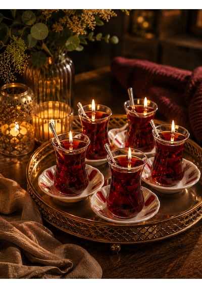 Tea Time Dekoratif Mum Seti Kırmızı