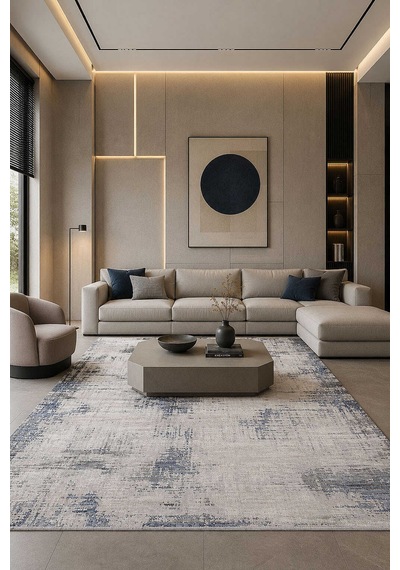 Etro Dekoratif Modern Akrilik Makine Halısı Et01 Mavi